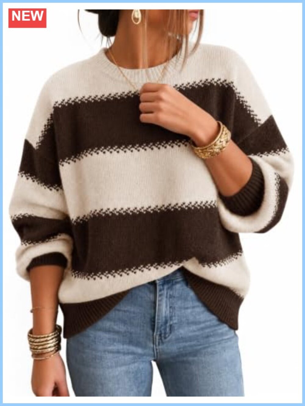 Women's Oversized Striped Long Sleeve Pullover Sweater Casual
